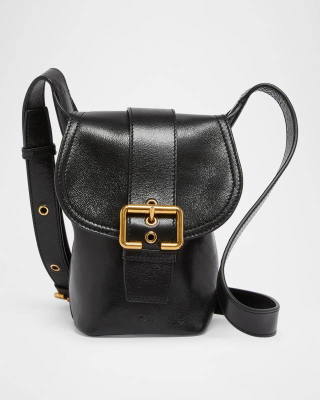 Camera Crossbody Bag in Natural Shiny Buffalo Leather